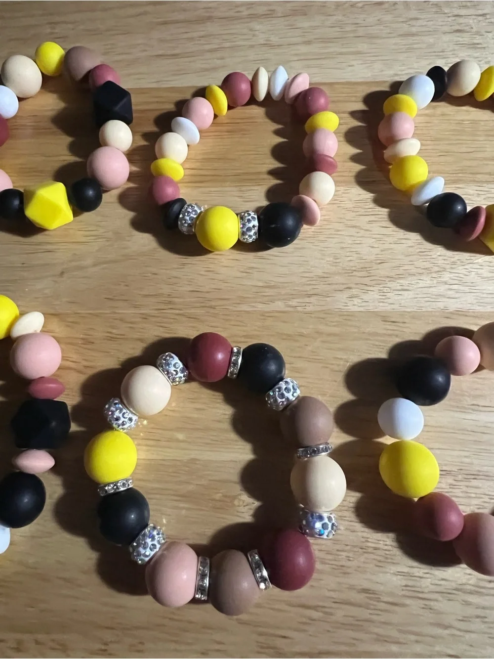 Kids Beaded Stretch Bracelet Set - Yellow, Pink, Black B194